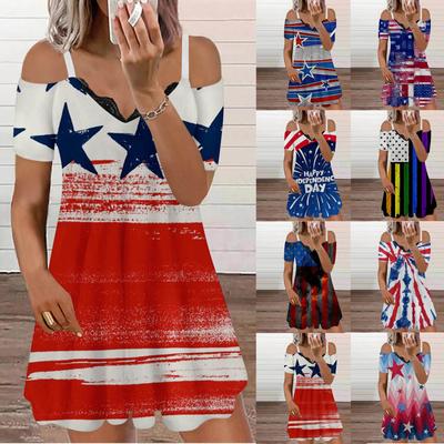 Women's Dress Casual Independent Day Print Slip Skirt Sundress
