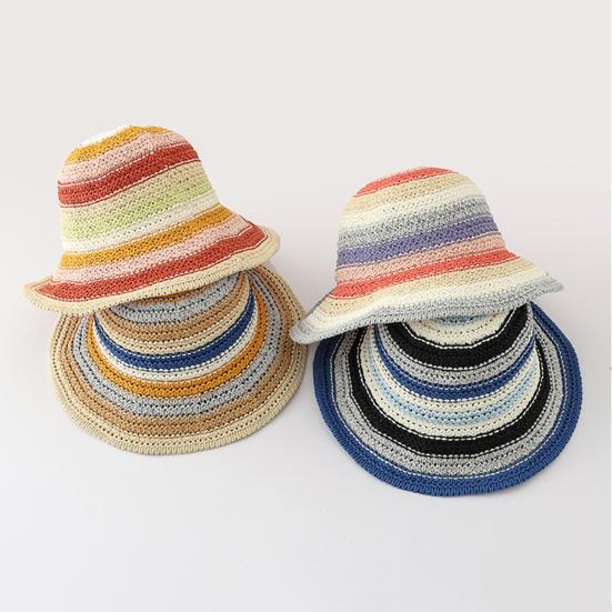Straw Hat Rainbow Design Foldable Lightweight Breathable Sun Protection Hat Outdoor Activities Beach Travel Casual Wear