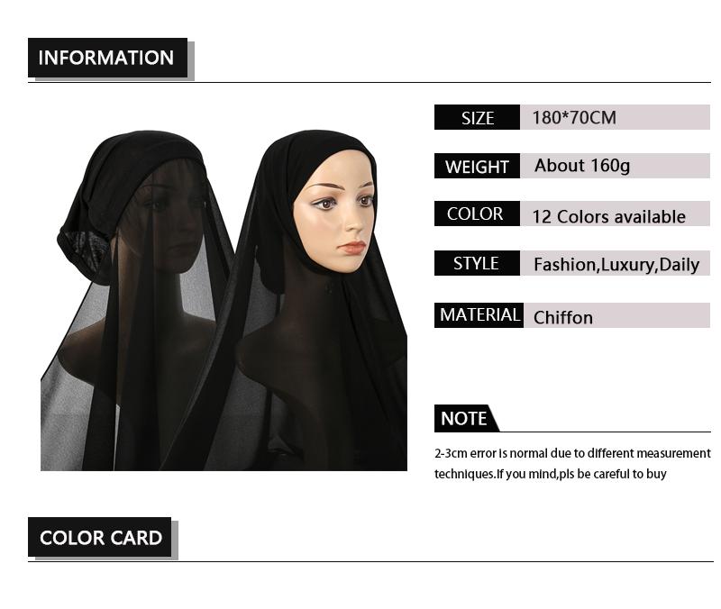 Newest Underscarf Instant Chiffon Hijab Jersey Bonnet Headscarf Long Shawl Scarf Women 1PC Retail