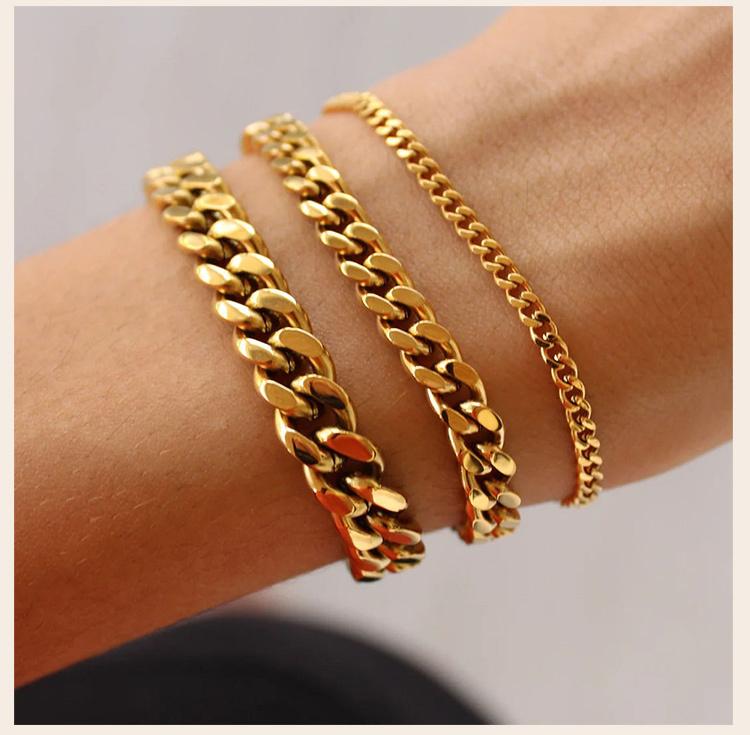 Stainless Steel Chain Bracelet Women, 3mm To 9mm Curb Cuban Chain Bangle Gold Color Unisex Wrist Stackable Jewelry