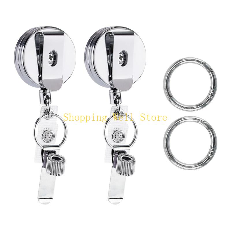 KX4B Double Sturdy Stainless Steel Retractable Badge Reel Clip Extended Reach Tool Organizers Convenient for Workplaces