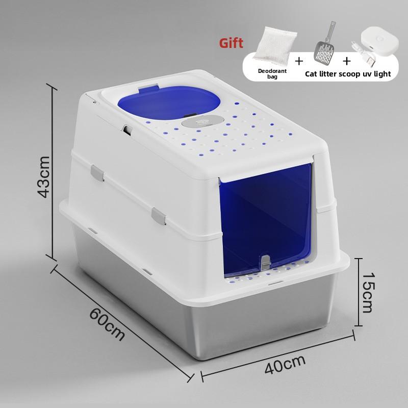 Stainless Steel Closed Cat Litter Box, Fully Closed Flip, Oversized, Heightened and Thickened Anti-splash Top-entry Cat Toilet