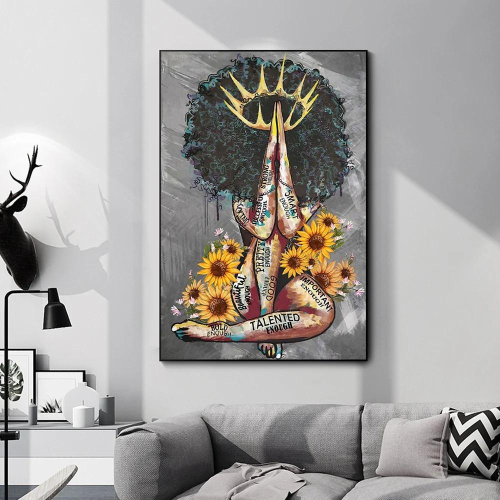 Black Woman With Crown Model Wall Art Poster Faceless Nordic Mural Modern Home Decor Canvas Pictures Prints Living Room Decorate