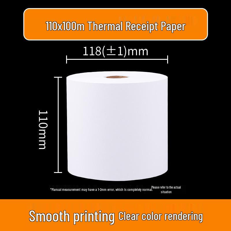 110mm Durable Waterproof Thermal Paper for Medical Prescriptions, 110x100m Rolls, Self-service Cashier Receipt Paper.