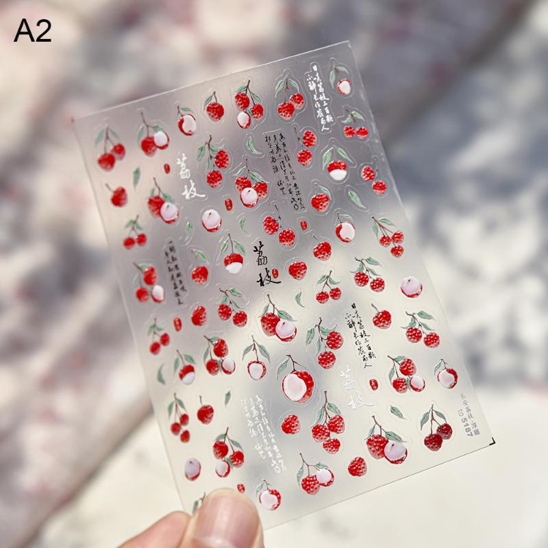 Kawaii Red Jelly Tomato Nail Art Sticker Bowknot Star Cute Summer Fruit 5D Fruit Self Adhesive Nail Art Decals For Summer Diy
