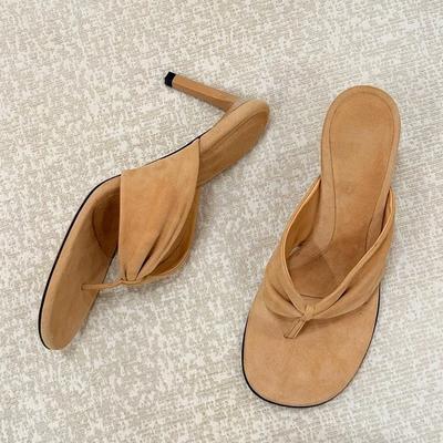 Leather Suede Suede French Stiletto Flip-flops Women's Outerwear 2025 New Spring and Summer High-heeled Sandals