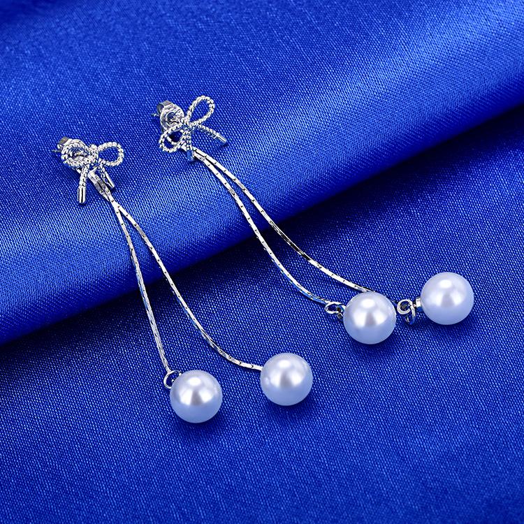 Simple and Fashionable Bow Earrings with Tassel Long Pearl Earrings Earrings Earrings