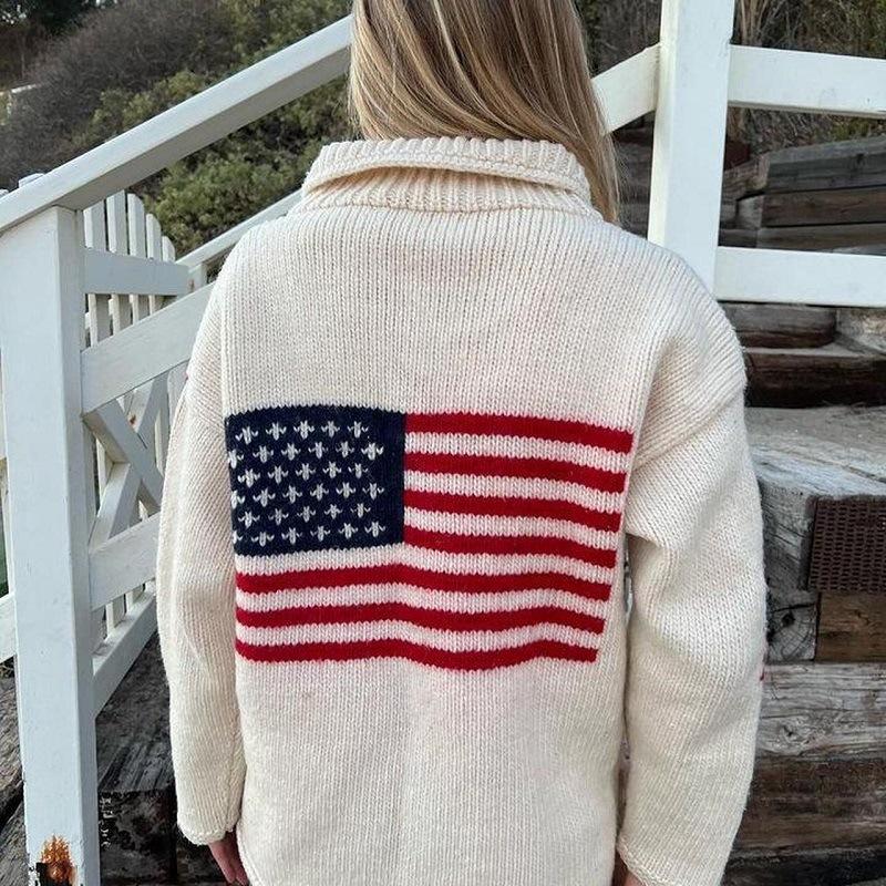 Autumn and winter street jacquard design sense cardigan zipper loose casual sweater