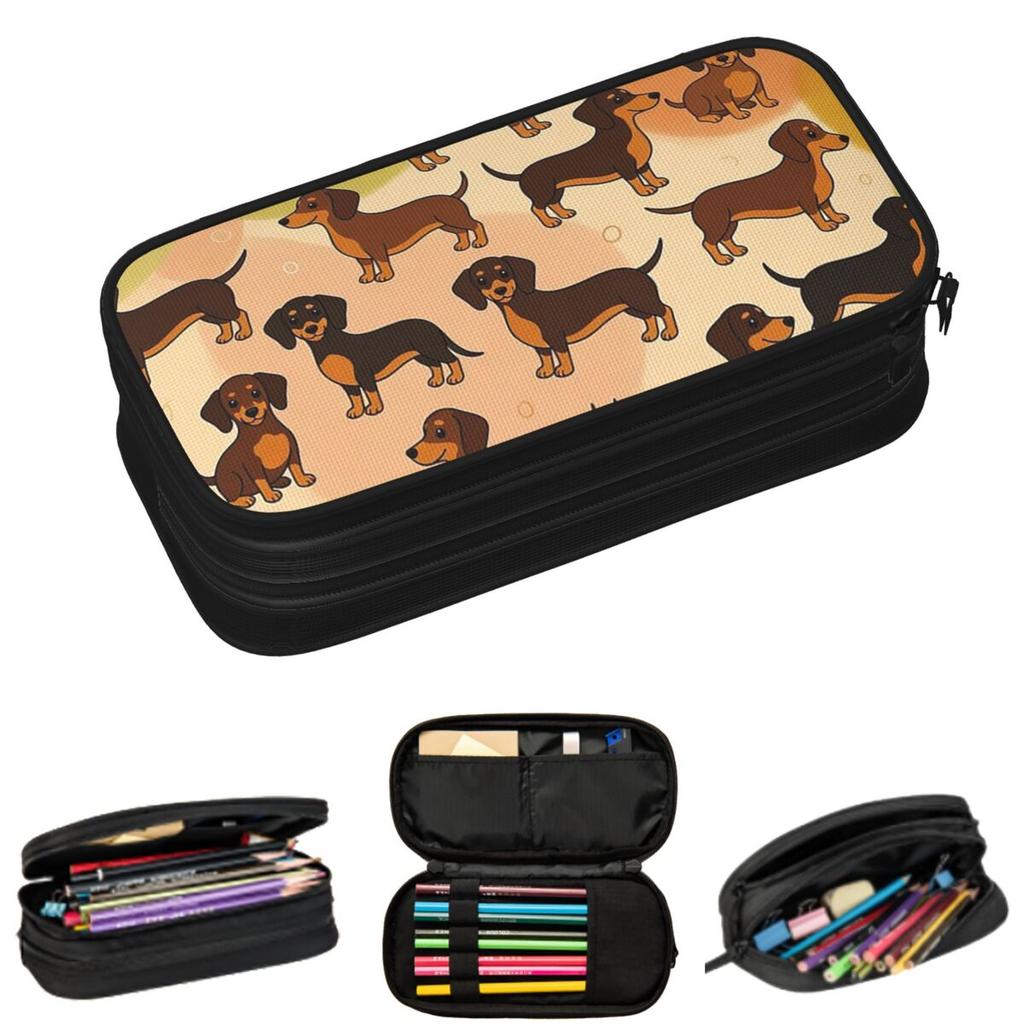 Schattig Cartoon Dashond Honden Patroon Etuis voor Studenten School Pennendoosje Pennen Etui Grote Capaciteit Pennen Etui