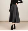Women's High Waist A Line Midi Skirt No Stretch Wool Blend Pleated Winter Casual Skirt
