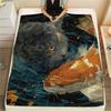 Cats In Water Print Flannel Blanket, High Quality Comfortable for All Seasons, Home Decor, Warmth and Comfort