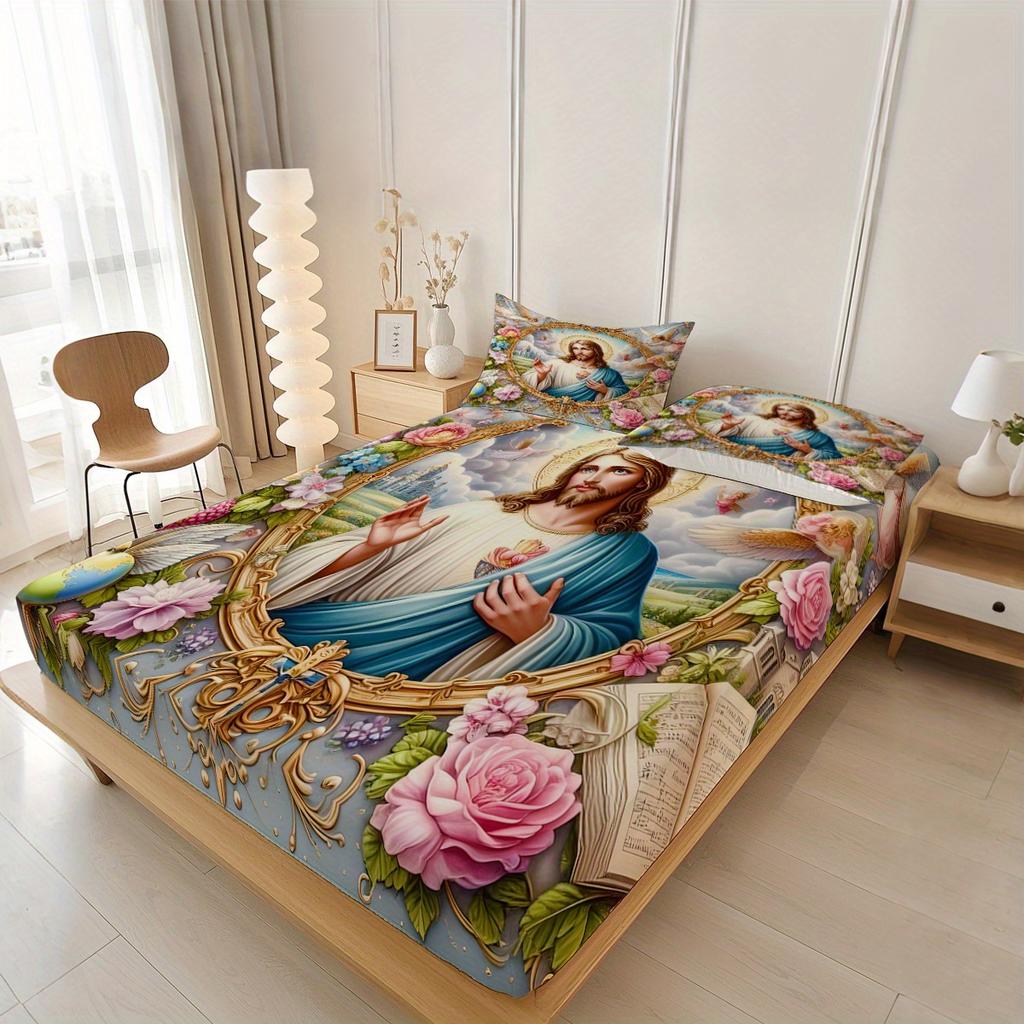 [JIT] 3pcs Jesus Heaven Bedding Set - Sheets Mattress Protector Breathable and Soft for All Seasons Durable