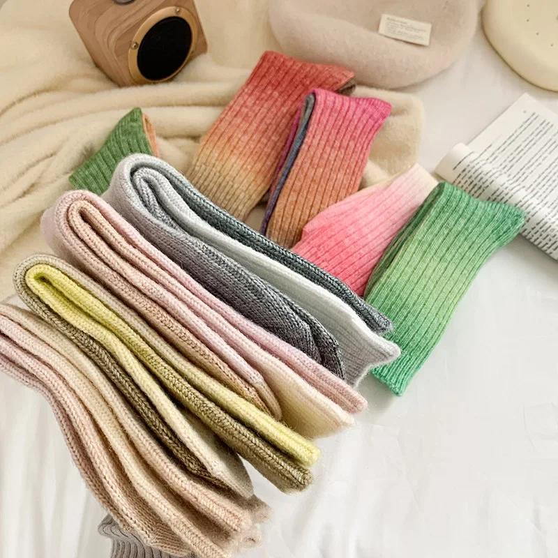 Winter Thick Warm Long Socks Gradient Wool Socks Women Thermal Floor Sleeping Socks Gift Autumn