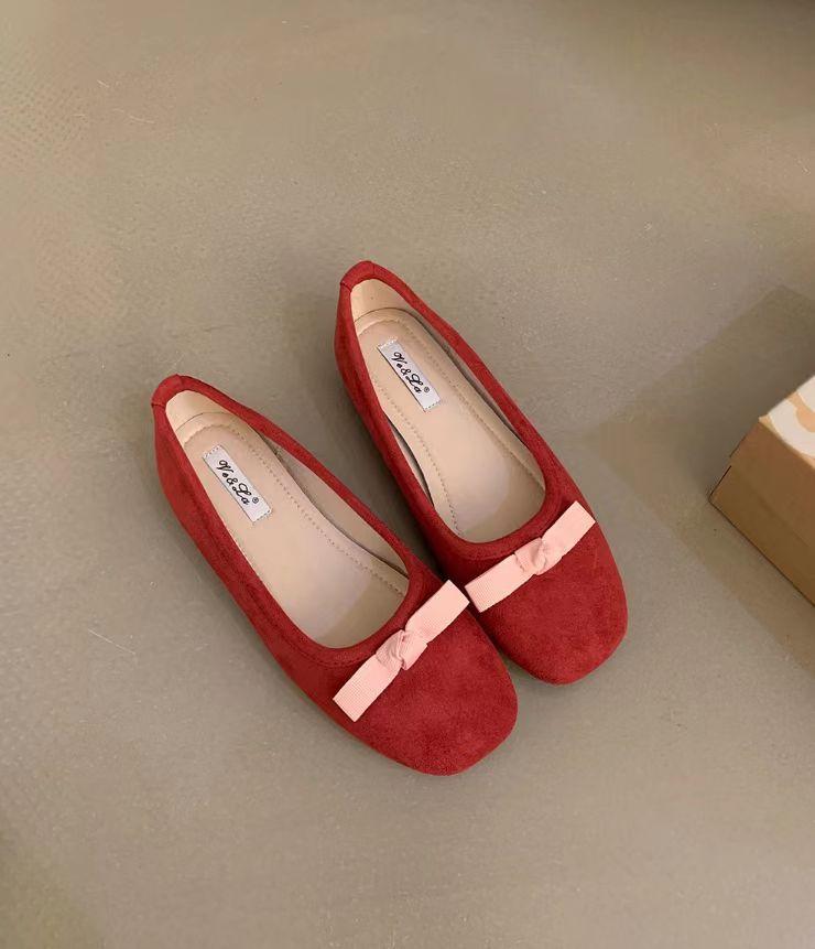 

Французские балетки с круглым носком и бантом для девочек 2025 года, новые туфли-феи на плоской подошве, нежные вечерние туфли, одинарные туфли 40 красный