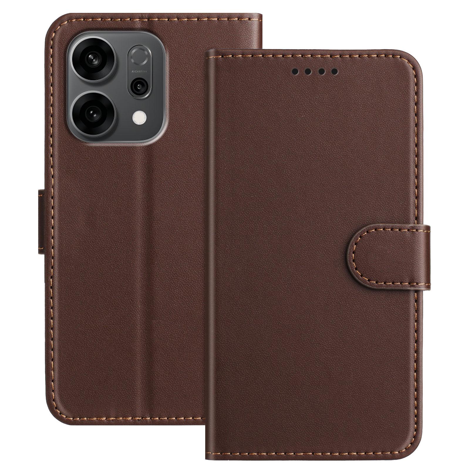 

For Oppo Reno14 F 5G Leather Case Wallet Stand Solid Color Anti Drop Phone Cover Brown