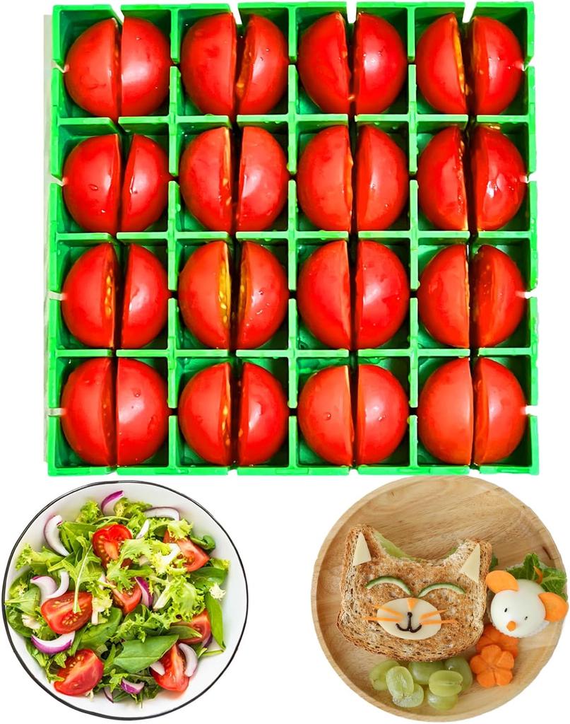 Cherry Tomatoe Cutter Slicer Half or Quarter Cutting 16Pc at a Time Fruit Container Holder Cutter for Salad Kids Toddlers Snacks