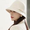 Elegant Women Felt Dome Bucket Hat Vintage Bowknot Fedoras Hats Autumn Winter Ladies Imitation Woolen Bowler Cap