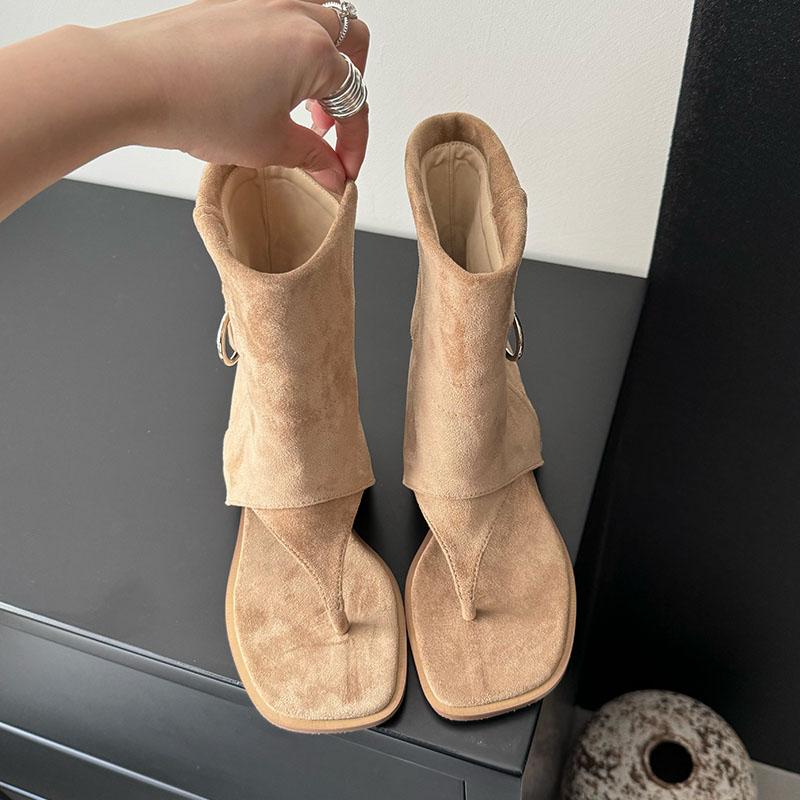 Fashion New 2025 Fashion Open Toe Ladies Ankle Boots With Height Increasing Footwear Flock Women Sandals Booties Shoes Female Flip flops