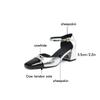 Fashion Women's new spring/summer color blocked leather square toe high-heeled high-heeled oversized elastic belt buckle toe sandals