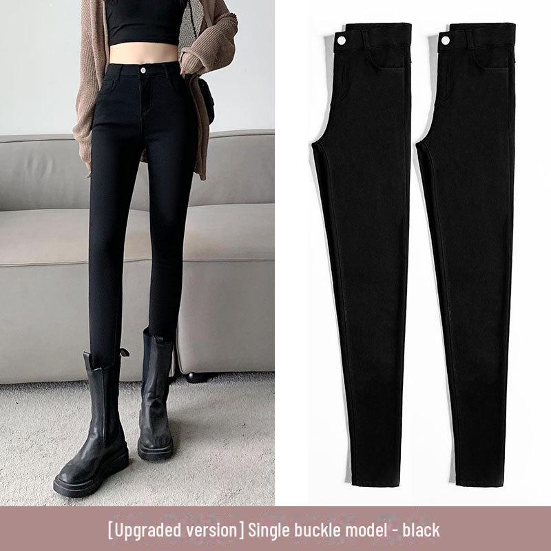 Women's Slim High-Waist Elastic Black Leggings - Perfect for Spring and Autumn 2025