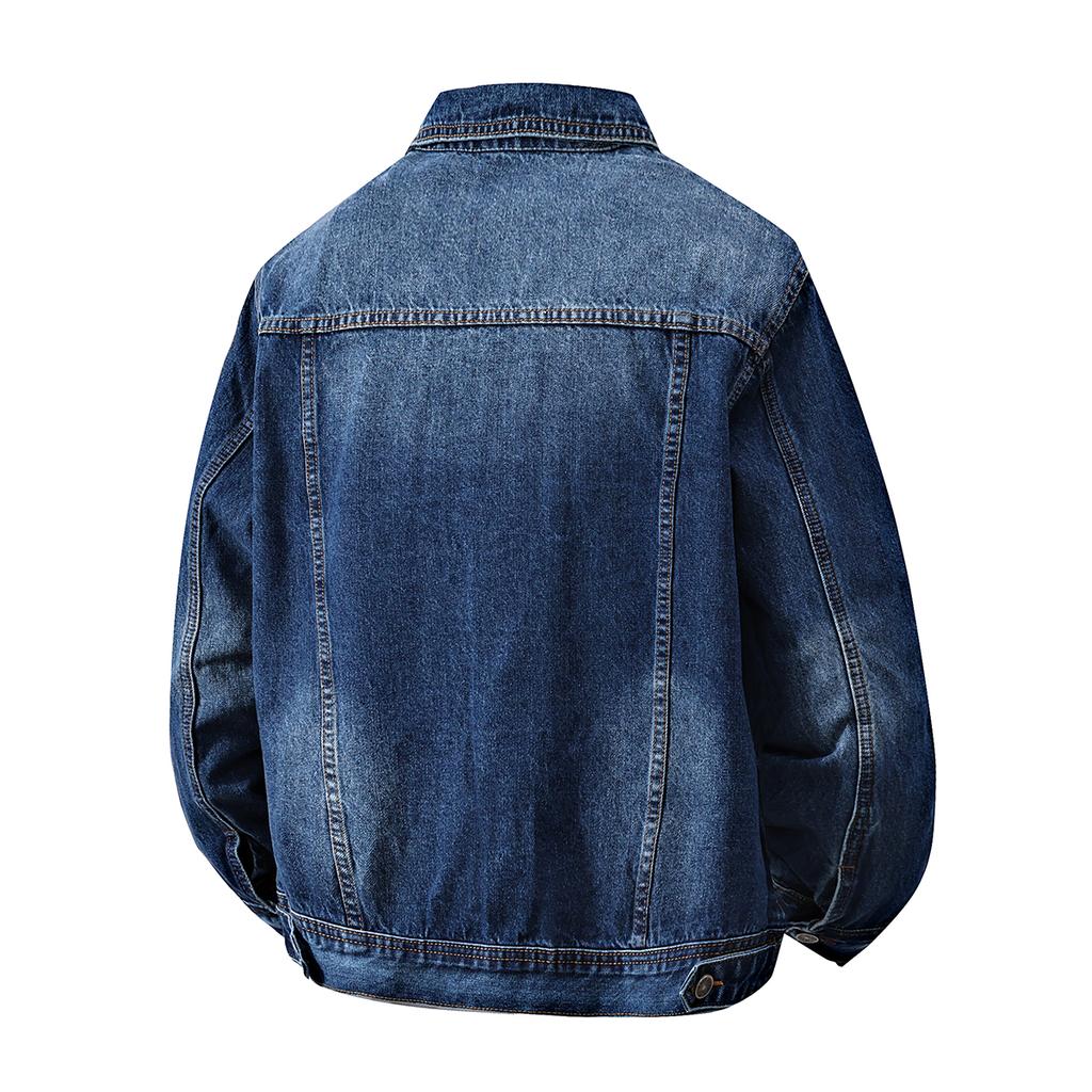 Vår Höst Herr Denimjacka Japansk Stil Vintage Enfärgad Lös Casual Jeansjacka Mode Streetwear Manlig Bomullsdenimrockar