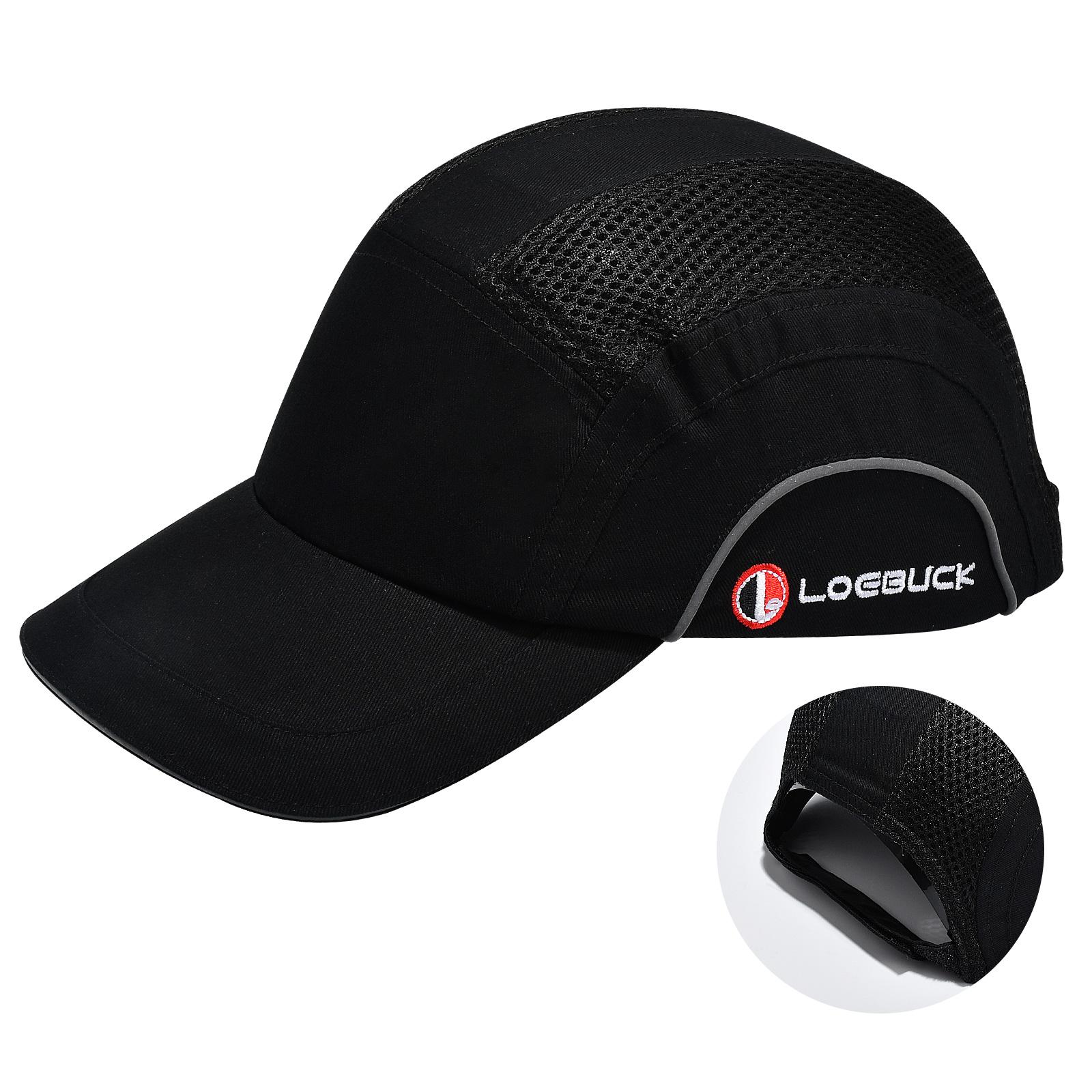 

LOEBUCK Бейсбольная защитная каска от ударов Двухслойная пенопластовая подкладка с АБС-пластиковой оболочкой для защиты головы Каска высокой видимости со светоотражающими элементами для работы чёрный