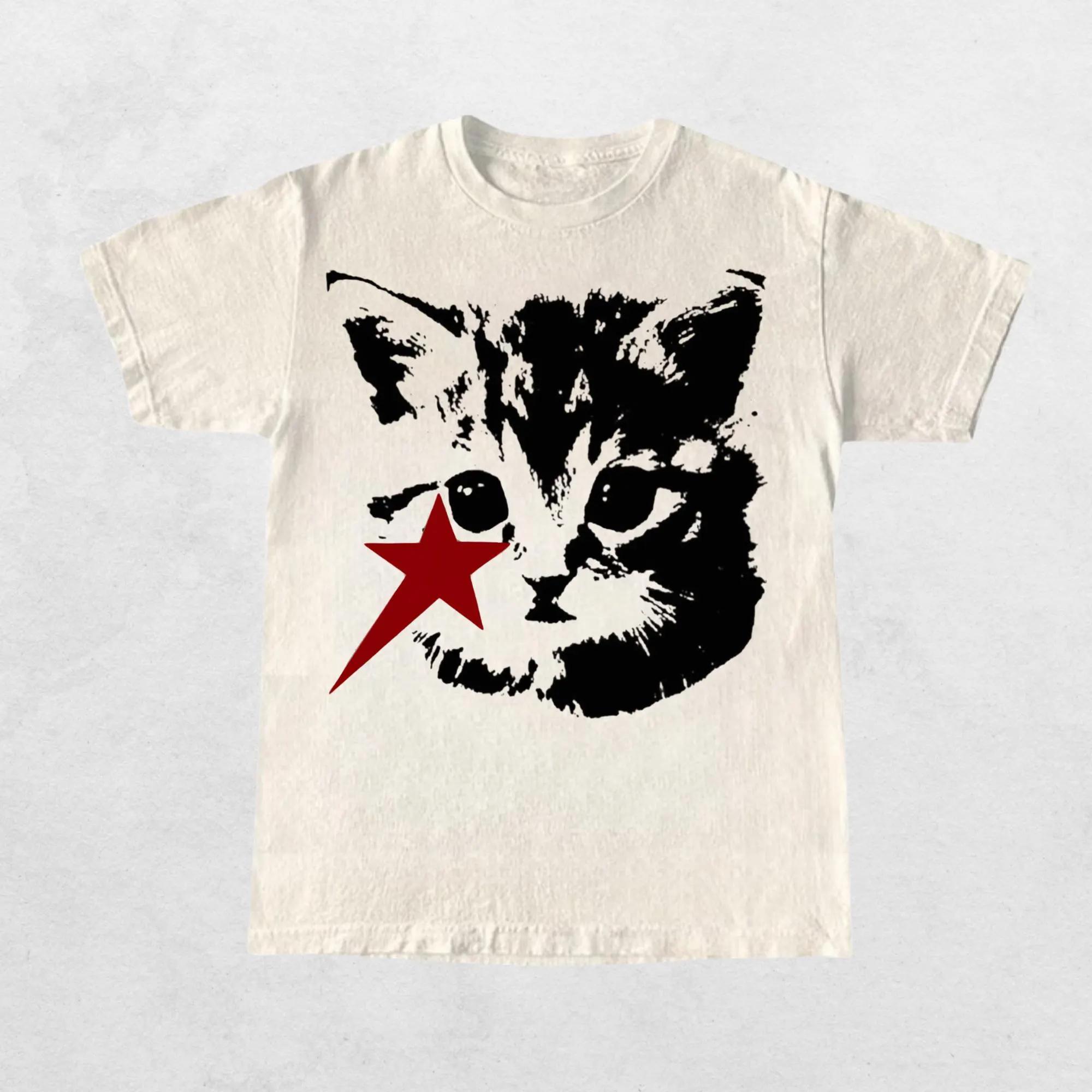 

Summer Men s Pure Cotton Vintage Cute Cat T-shirt Casual Stylish Loose and Breathable Suitable for Everyday Wear 5XL різнокольоровий
