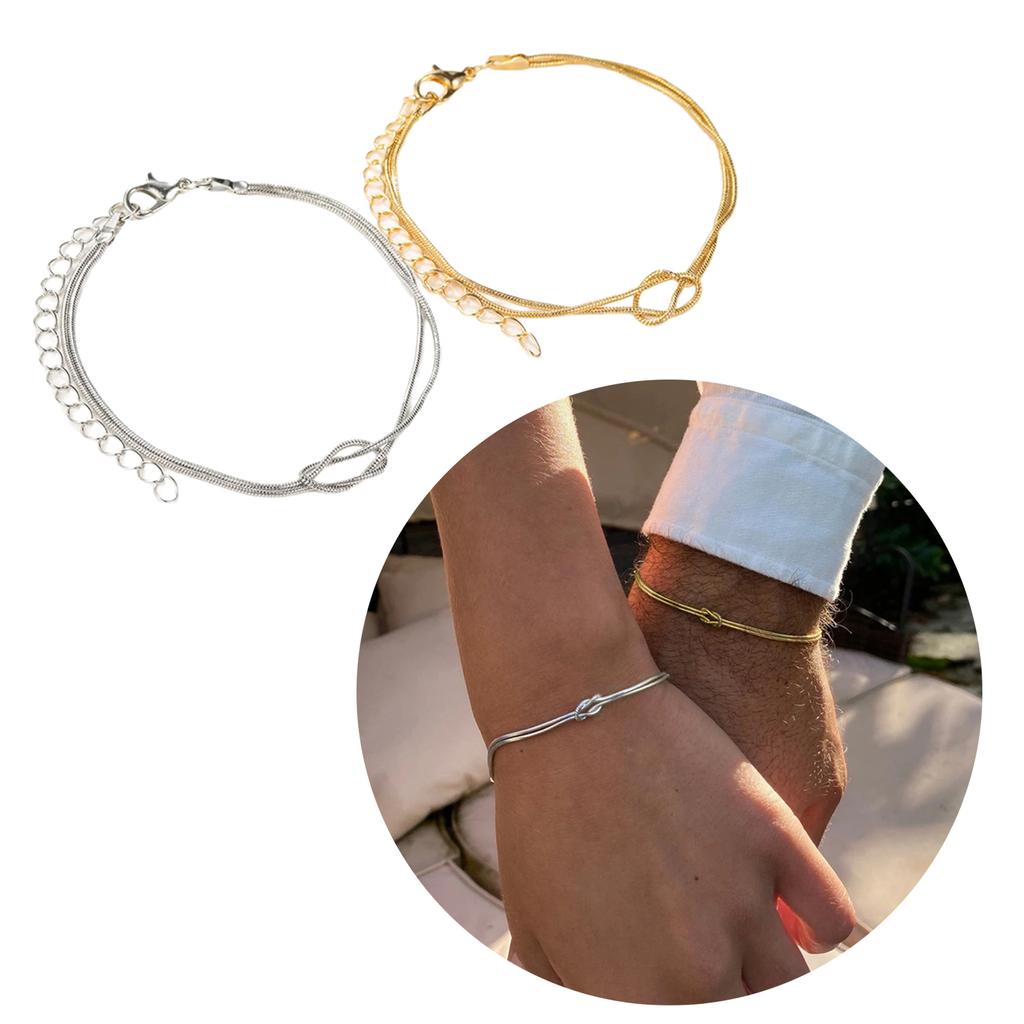 2 Pieces Couple Bracelet Adjustable Chain Bracelet Knot Bracelet Alloy Texture Fashionable Accessory for Lover Couple