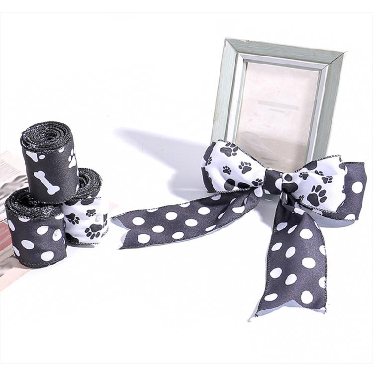 2.5inch Paw Print Wire Ribbon,Dog Ribbon,Polkas Dots Ribbon Wire Edged Ribbon