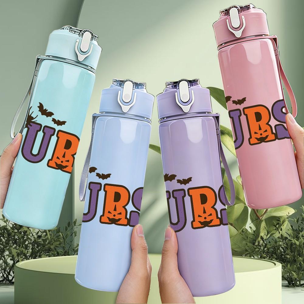 1PC Nurse Retro Bold Letter Art Print 750ml Color Plastic Sports Water Bottle Leakproof Flip Straw Lid Suitable for Sports Office Home Use