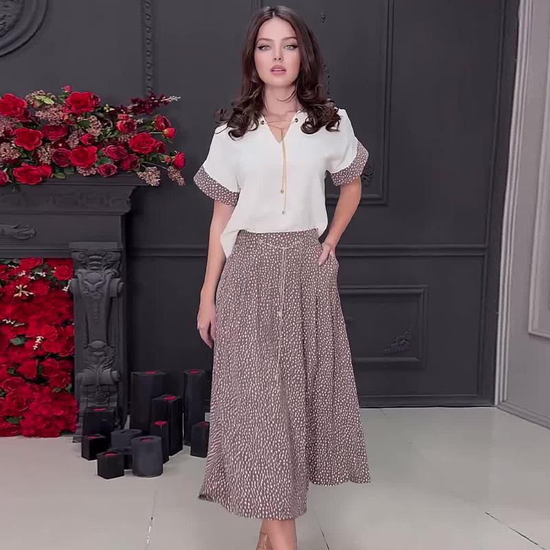 2024 Summer European & American Solid Color Slimming Shirt & High Waist Midi Skirt Casual Set