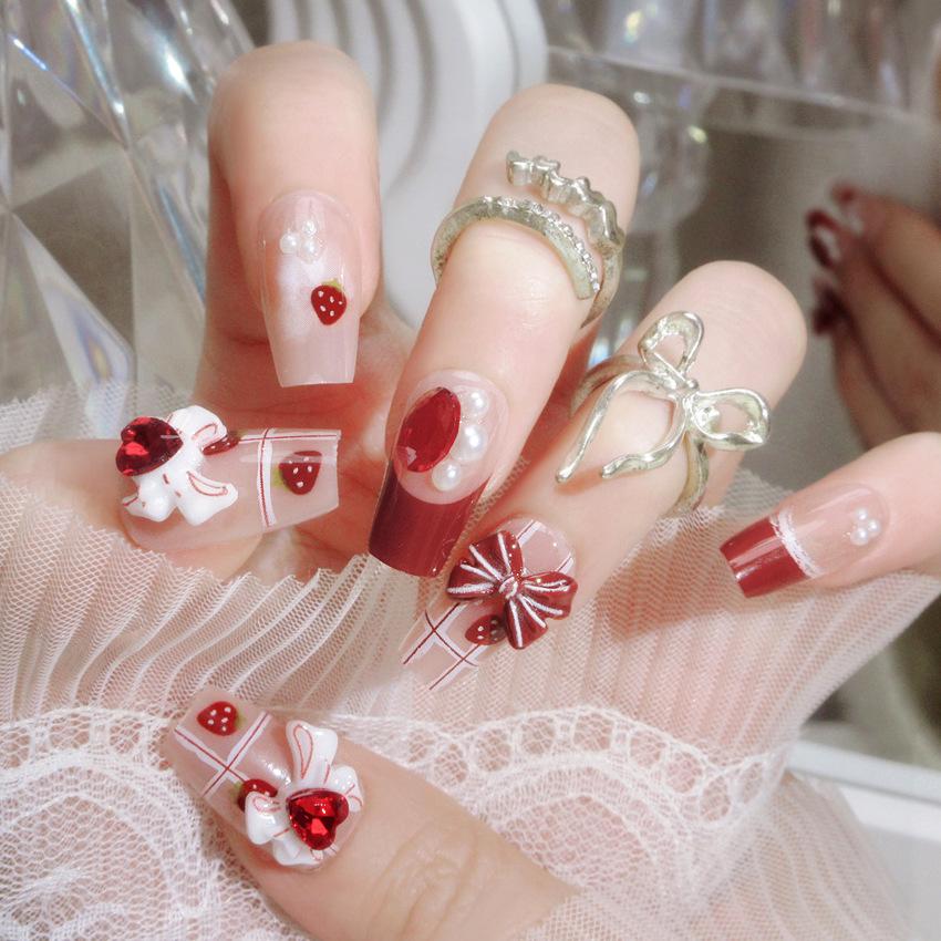 Unghii Medii Coffin Presate cu Designuri cu Strasuri Reutilizabile Acoperire Completă Adeziv pe Unghii False Presate Unghii Artificiale False Unghii Autocolante pentru Femei