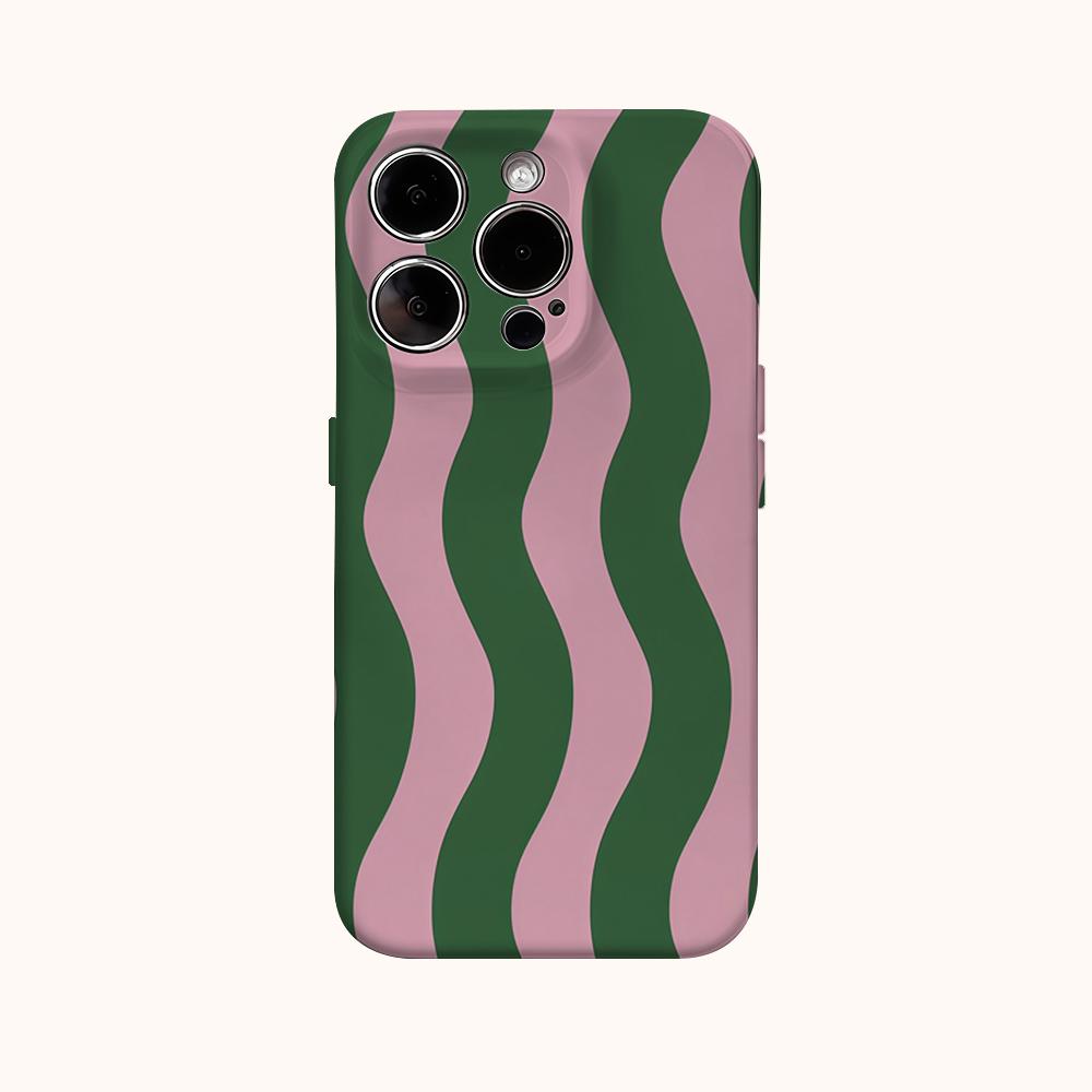 Green Pink Wavy Stripes Phone Case for IPhone 16 15 14 13 12 11 X XS XR XSMAX 7 8 Pro Max Plus Double-layer Back Cover