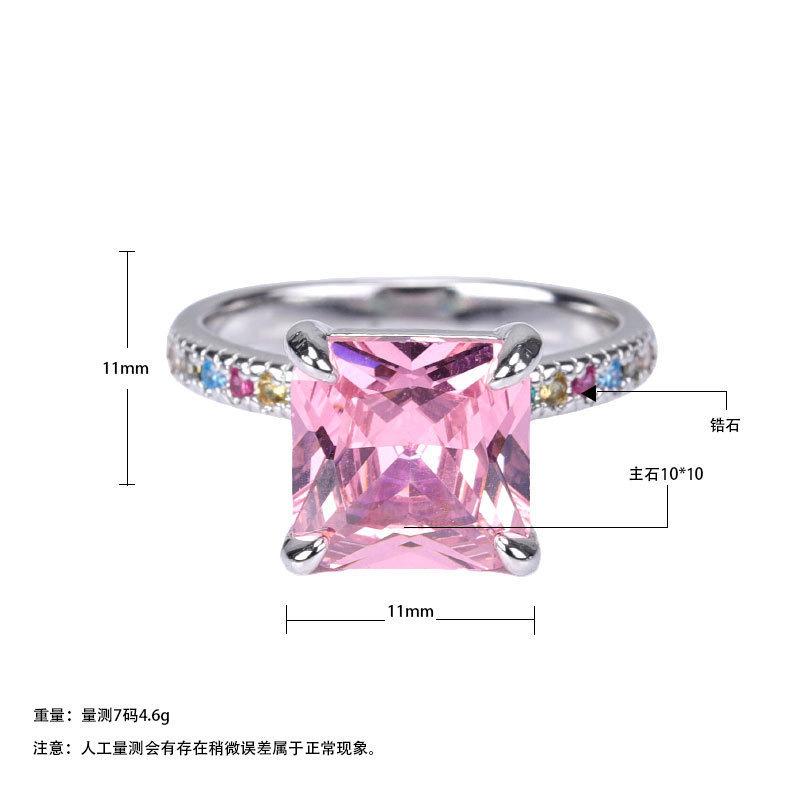 Redeen Cut Pink Diamond High Carbon Diamond Ring Women'S Luxury Ice Flower Cut Zircon 10 * 10 Colored Treasure Women'S Ring