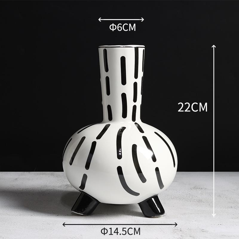 Modern Nordic Black White Striped Ceramic Vase Home Decor for Hotel Apartment Showroom