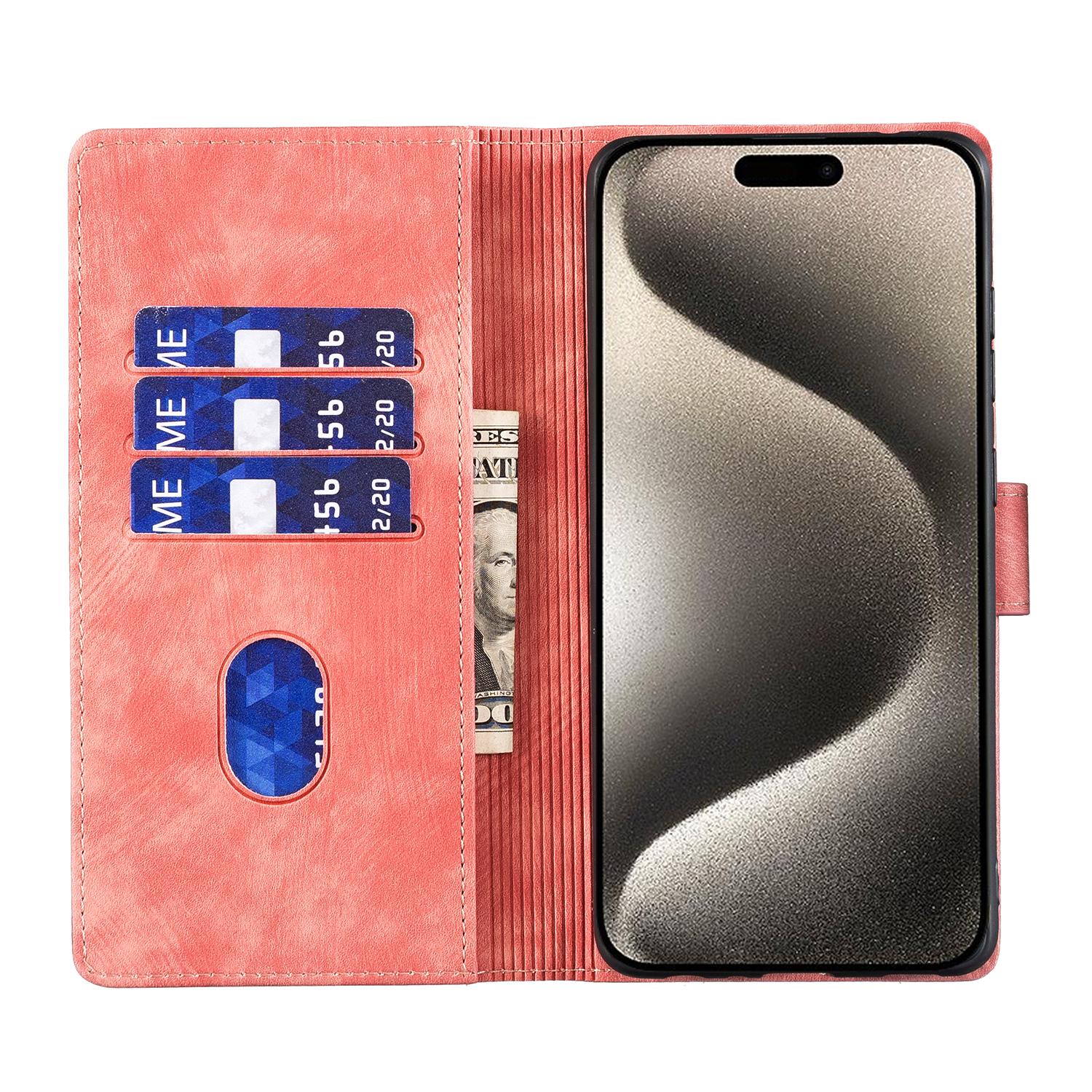 

For iPhone 16 Plus Case Heart Cat Folding Stand PU Leather Phone Cover Pink