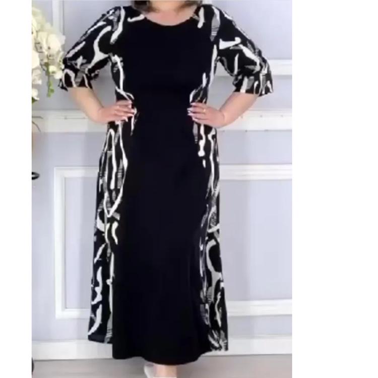 European & American Plus Size Women's Printed Loose Casual Long Dress