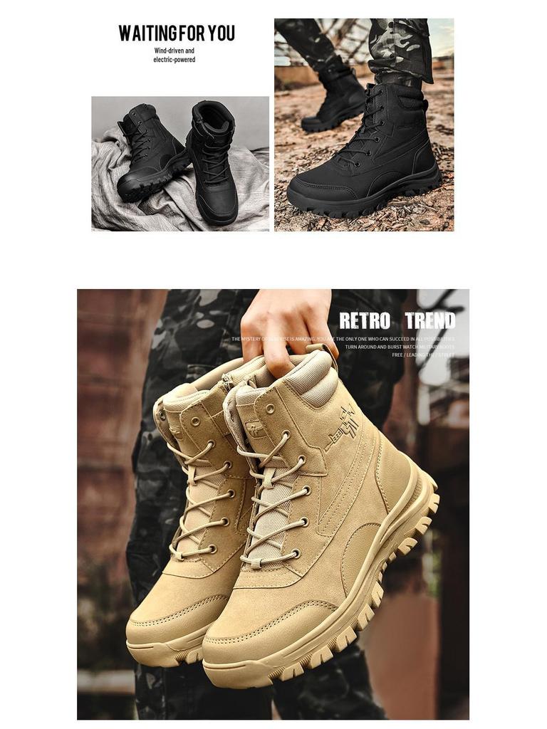 Men's Plus Size Waterproof Combat & Hiking Boots - Wear-Resistant Outdoor High-Tops, Military Desert Off-Road Boots