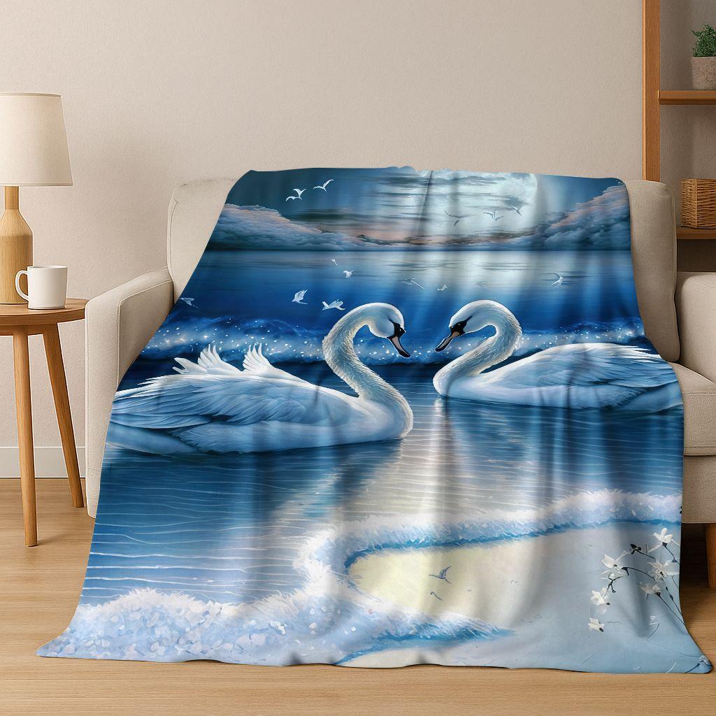 Dream Love Swan Art Cartoon Flannel Blanket,Cozy Soft Throw Blanket for Home Bedroom Bed Sofa Picnic Office Cover Gift Kids