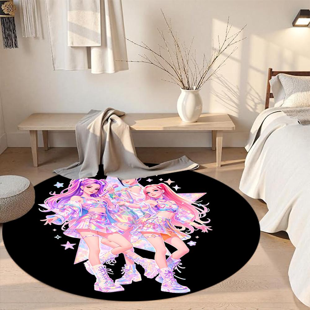K-pop Round Floor Mat Suitable for Study Room Entryway Bedrooms Hallway Antislip Round Carpet Office Home Decor