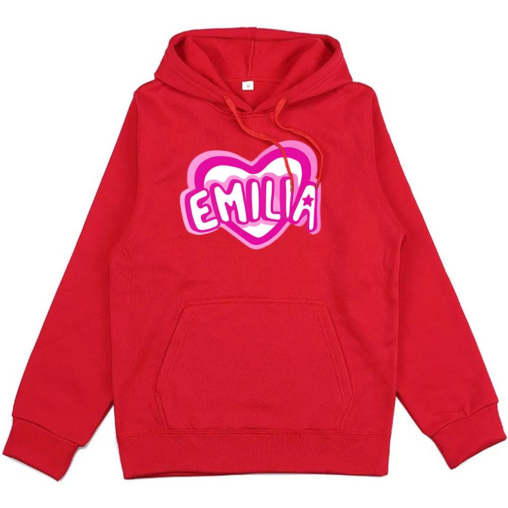 Pink Heart Emilia Mernes Hoodies Streetwear Men Winter Sweatshirts Sudaderas Hombre Long Sleeve Hooded Pullovers Boy