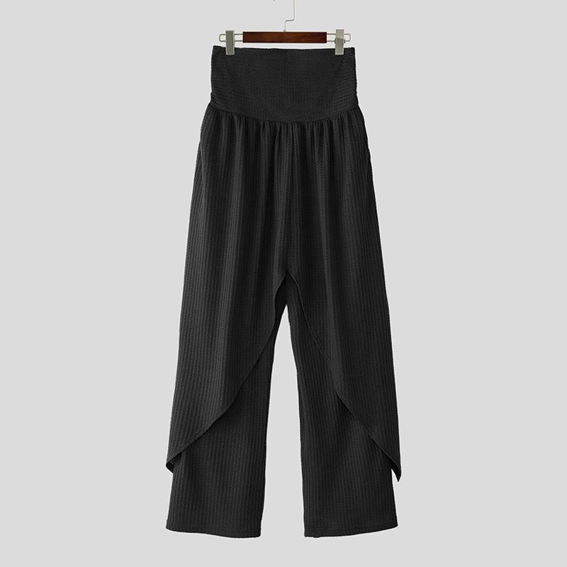 

INCERUN Men High Elastic Waist Irregular Layers Casual Long Pants Trousers S чёрный