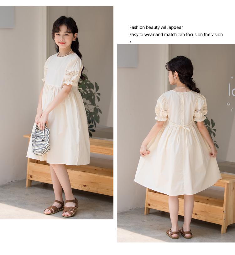 Mädchen Jumpsuit Kleid im koreanischen Stil mit Puffärmeln - Kurzarm einfarbig Kinderbekleidung 2025