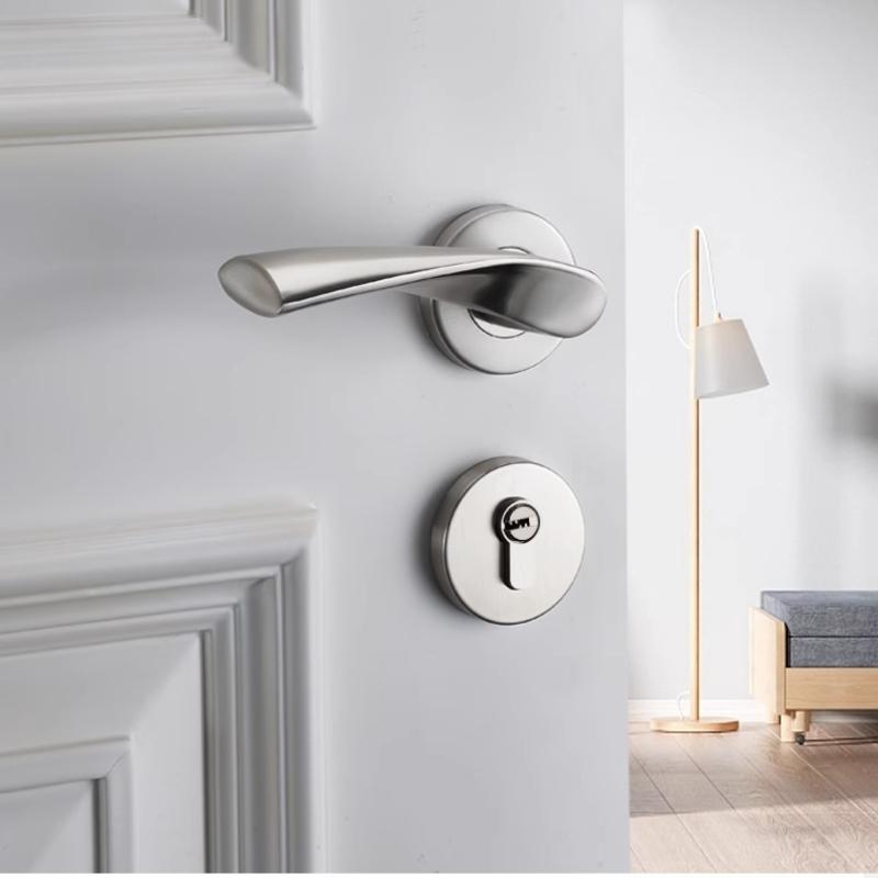 304 Stainless Steel Bedroom Silent Handle Lock, Indoor Split Wooden Door Lock