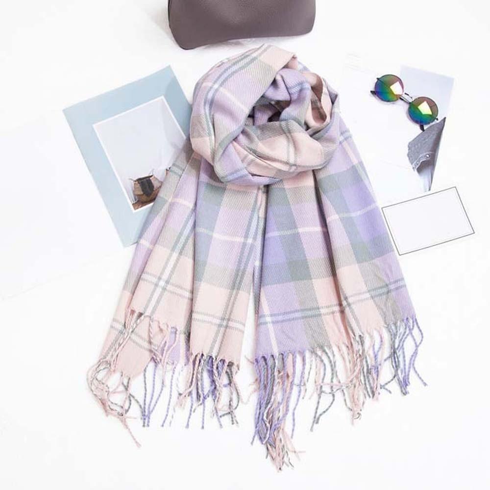 Soft Knitted Wool Shawl Cold-proof Long Neckscarf with Tassel Gifts Classic Plaid Scarf Women