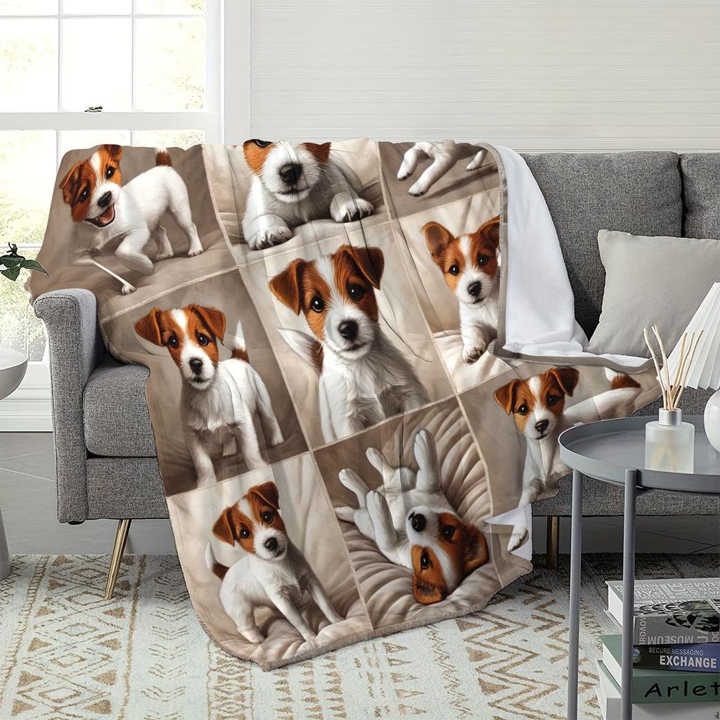 Deková přikrývka Jack Russell Teriér, Retro deka se psím potiskem pro pohovku, postel, kancelář, domácí dekorace
