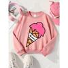 European sizes Girls Soft Crewneck Sweatshirt Pink Ice Cream Cone with Waffle Pattern, Casual All-Match, Ideal Holiday Present