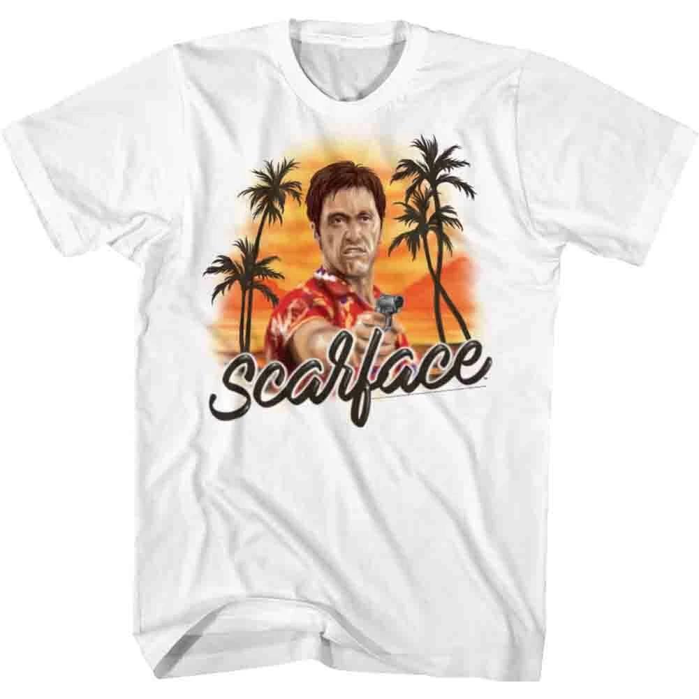 Scarface Movie Tony Airbrushed With Gun On A Sunset Background Men s T Shirt S