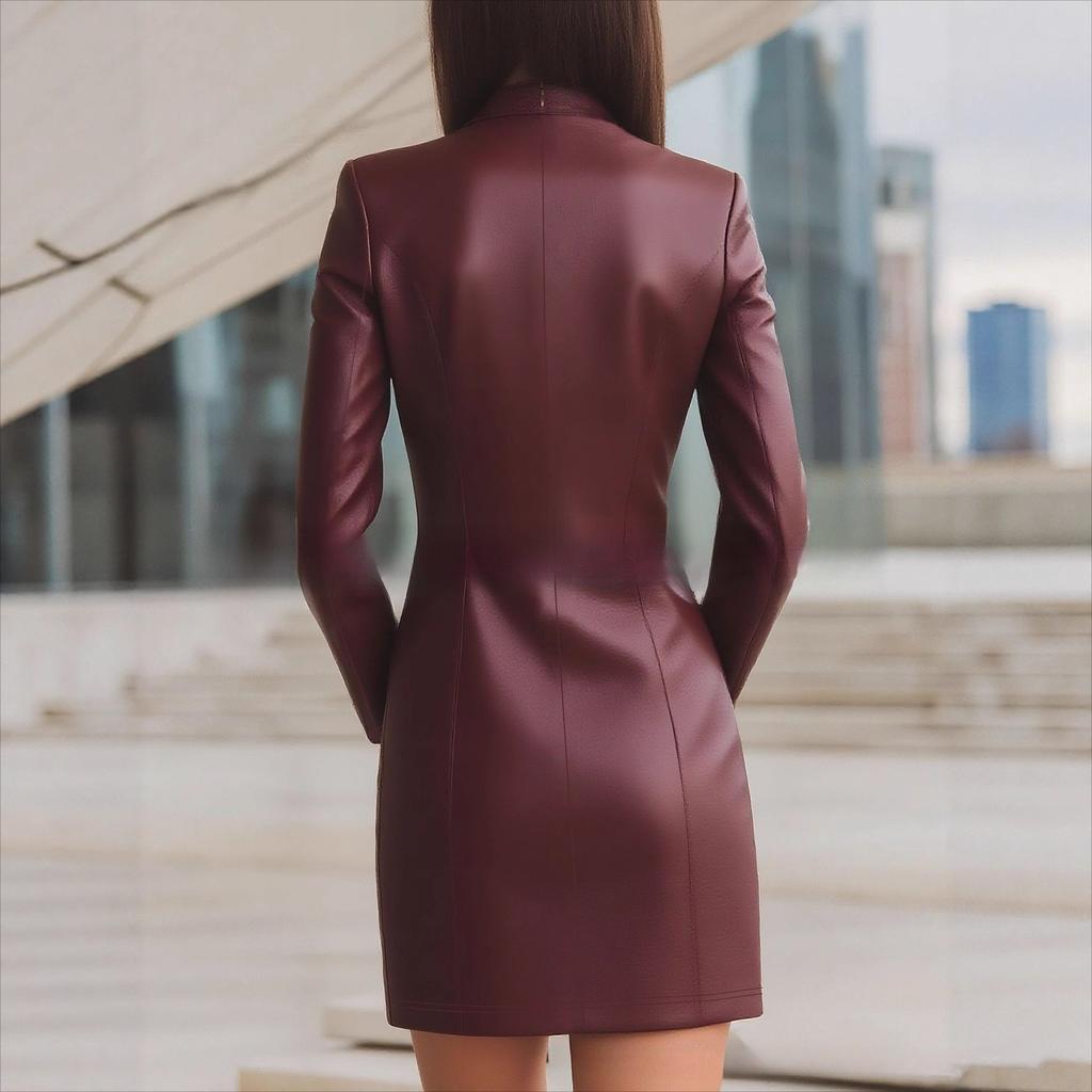 2025 Módní šaty Slim Fit s dlouhým rukávem Kožená sukně s obepnutými hýžděmi