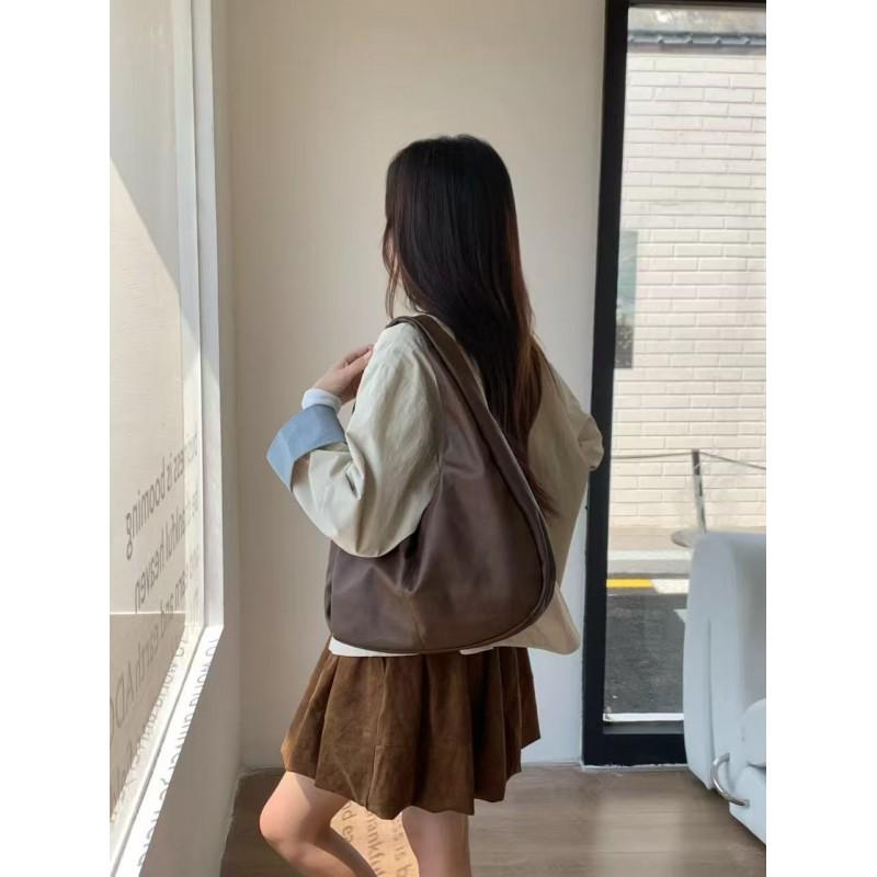 Soft Suede Tote Bag Women Large Capacity Crossbody Shoulder Vintage Korean Style Minimalist Daily Use